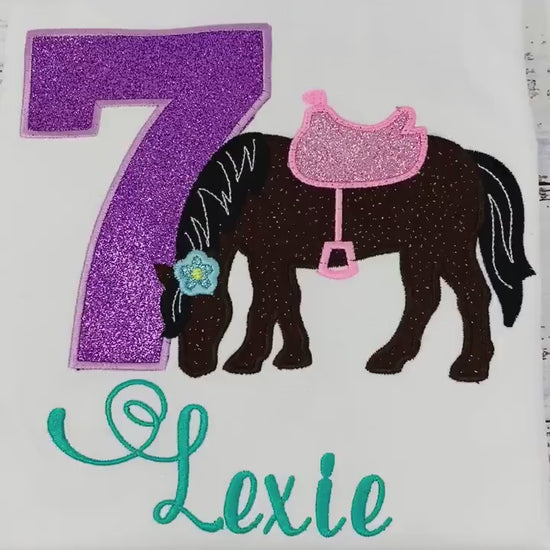 Girl 7th Birthday Shirt With Bay Horse, Birthday Shirt with Brown Horse and Saddle, 4th, 5th, 6th 8th Horse Birthday Shirt, Shirt with Pony