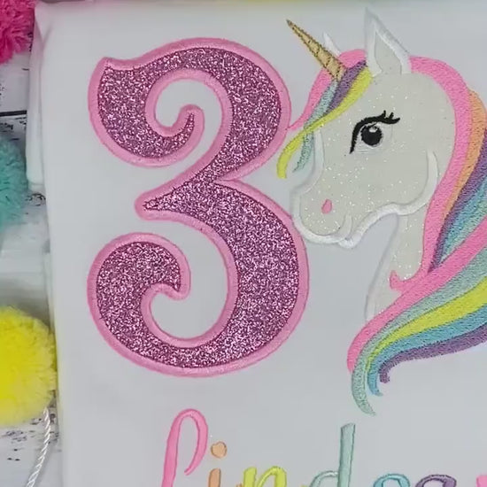 3rd Birthday Pastel Unicorn Shirt, Girl Rainbow Pastel Unicorn Birthday Outfit, Rainbow Unicorn outfit, Unicorn embroidery, Any age