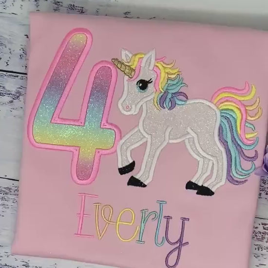 4th Birthday Pastel Unicorn Shirt, Girl Rainbow Unicorn Birthday Outfit, Rainbow Unicorn outfit, Unicorn embroidery, Any age