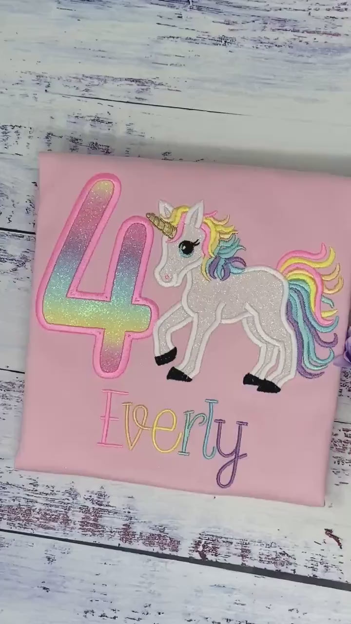 4th Birthday Pastel Unicorn Shirt, Girl Rainbow Unicorn Birthday Outfit, Rainbow Unicorn outfit, Unicorn embroidery, Any age
