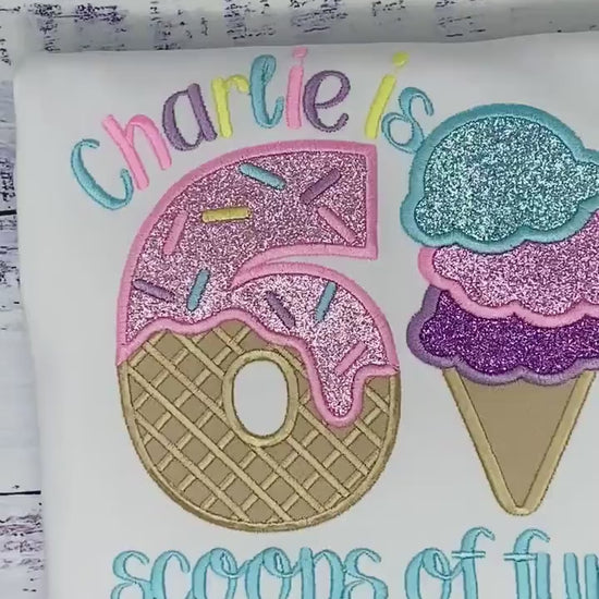 Girl Ice Cream 6 “Scoop of fun” birthday shirt, Sweet Ice Cream cone Theme Party, Pastel sweet birthday tee,