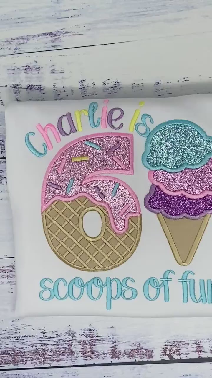 Girl Ice Cream 6 “Scoop of fun” birthday shirt, Sweet Ice Cream cone Theme Party, Pastel sweet birthday tee,