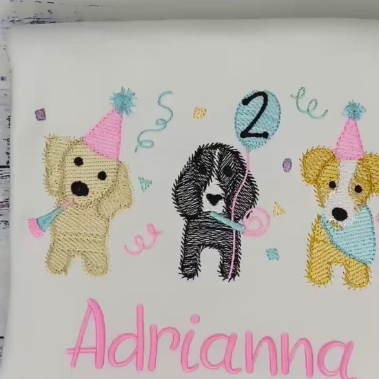 Girl 2nd Birthday Puppy Theme Embroidery shirt,