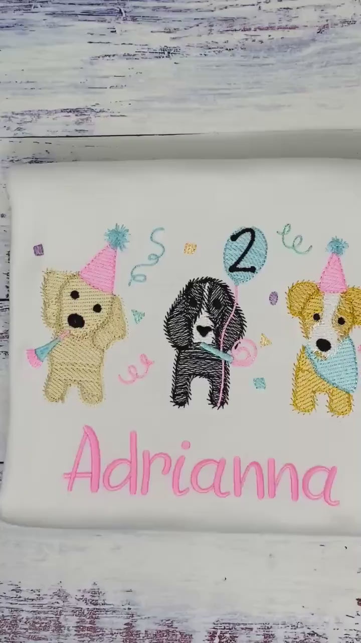 Girl 2nd Birthday Puppy Theme Embroidery shirt,