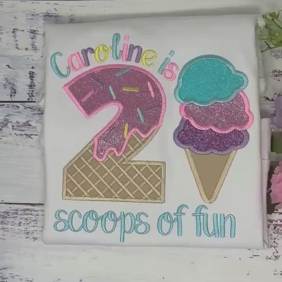 Girl Ice Cream 2 Scoops of fun birthday shirt, Sweet Ice Cream cone Theme Party, Pastel ice cream scoops, Twoo sweet birthday tee