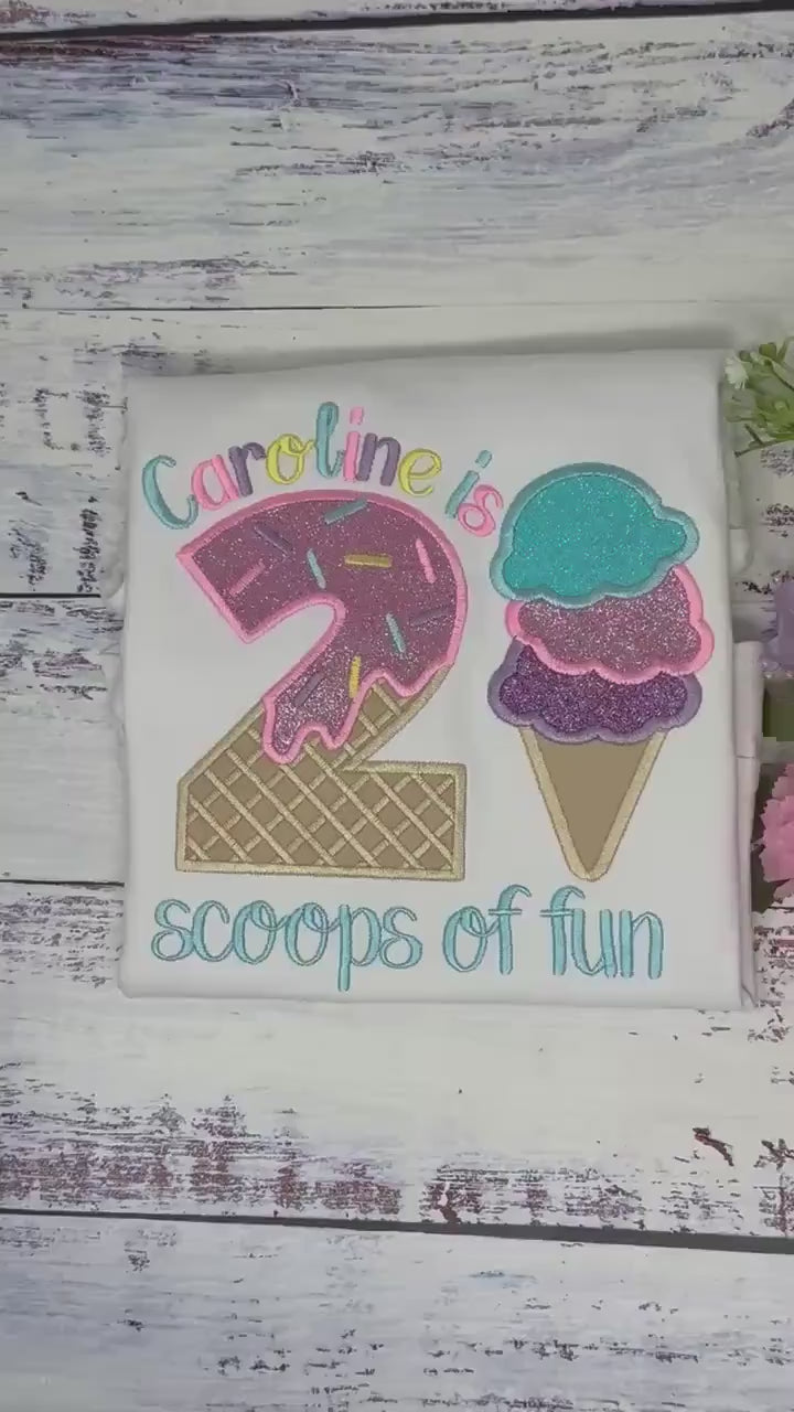 Girl Ice Cream 2 Scoops of fun birthday shirt, Sweet Ice Cream cone Theme Party, Pastel ice cream scoops, Twoo sweet birthday tee