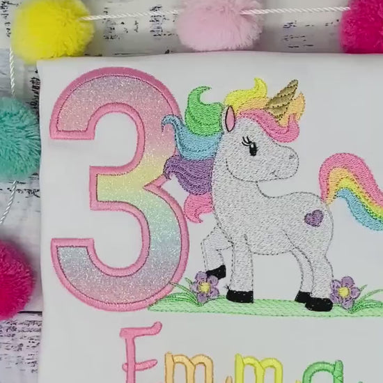 3rd Birthday Pastel Filled Stitch Unicorn Shirt, Girl Rainbow Pastel Unicorn Birthday, Gold Horn Uni Gift, Rainbow Unicorn, Any age