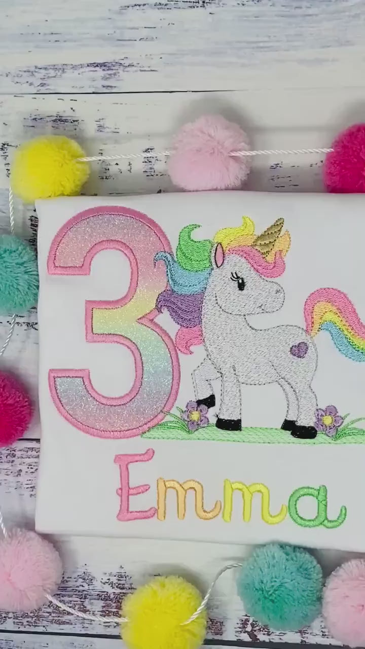 3rd Birthday Pastel Filled Stitch Unicorn Shirt, Girl Rainbow Pastel Unicorn Birthday, Gold Horn Uni Gift, Rainbow Unicorn, Any age