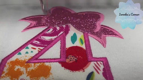 4th birthday shirt with bow, Floral birthday number with Pink bow