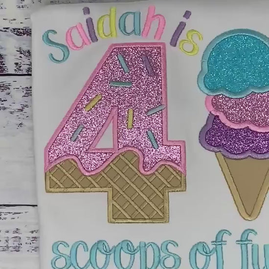 Girl Ice Cream 4 “Scoop of fun” birthday shirt, Sweet Ice Cream cone Theme Party, Pastel sweet birthday tee