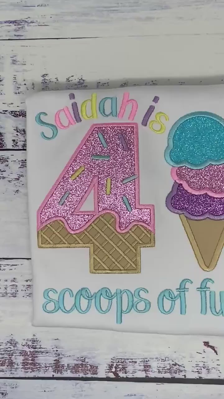 Girl Ice Cream 4 “Scoop of fun” birthday shirt, Sweet Ice Cream cone Theme Party, Pastel sweet birthday tee
