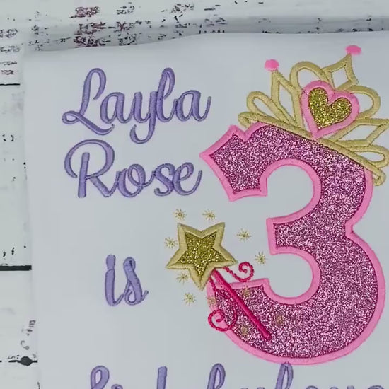 3rd Birthday Girl Outfit, Princess Birthday Shirt, Number with Tiara, Pink Princess Birthday Shirt, Three and Fabulous