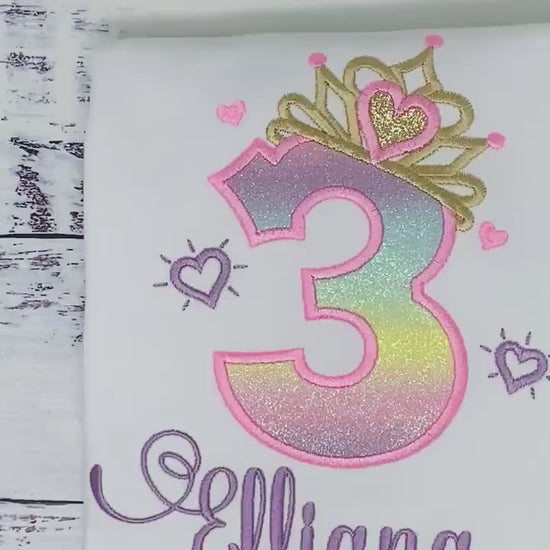 3rd Birthday Girl Outfit, Princess Birthday Shirt, Number with Tiara, purple Princess Birthday Shirt, Princess Birthday Party