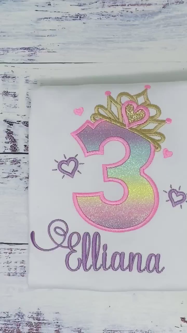 3rd Birthday Girl Outfit, Princess Birthday Shirt, Number with Tiara, purple Princess Birthday Shirt, Princess Birthday Party