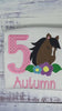 Girl 5th  Birthday Shirt With Bay Brown Horse, Birthday Tee with Ponny, 4th, 6th 7th Horse Embroidery T-Shirt, Any Age, Long Mane Hoese.