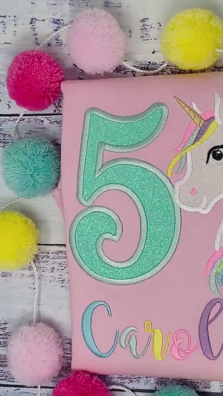 5th Birthday Pastel Unicorn Shirt, Girl Rainbow Pastel Unicorn Birthday Outfit, Rainbow Unicorn outfit, Unicorn embroidery, Any age