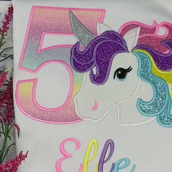 4th Birthday Pastel Unicorn Shirt, Girl Rainbow Pastel Unicorn Birthday, Gold Horn Unicorn birthday, Rainbow Unicorn, Unicorn embroidery