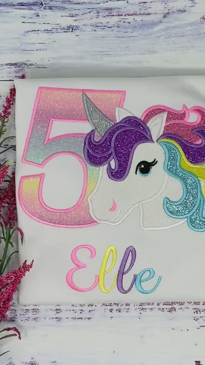 4th Birthday Pastel Unicorn Shirt, Girl Rainbow Pastel Unicorn Birthday, Gold Horn Unicorn birthday, Rainbow Unicorn, Unicorn embroidery