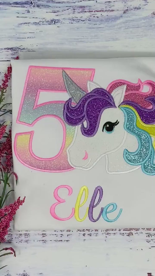 4th Birthday Pastel Unicorn Shirt, Girl Rainbow Pastel Unicorn Birthday, Gold Horn Unicorn birthday, Rainbow Unicorn, Unicorn embroidery