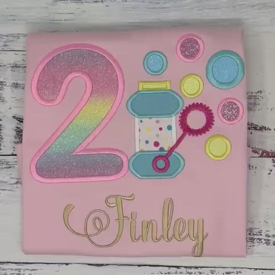 Girls 2nd Birthday Shirt with Bubbles, Blown Bubbles applique, Blowing bubbles wand shirt