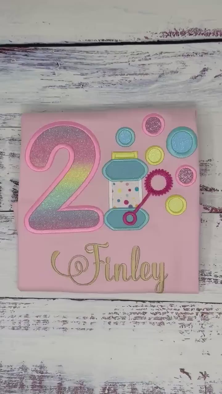 Girls 2nd Birthday Shirt with Bubbles, Blown Bubbles applique, Blowing bubbles wand shirt