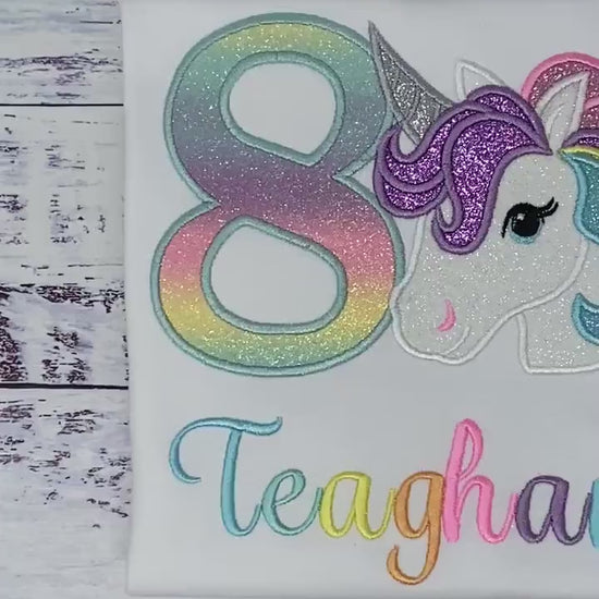 8th Birthday Pastel Unicorn Shirt, Girl Rainbow Pastel Uni Themed Party , Unicorn birthday, Rainbow Unicorn outfit, Unicorn embroidery
