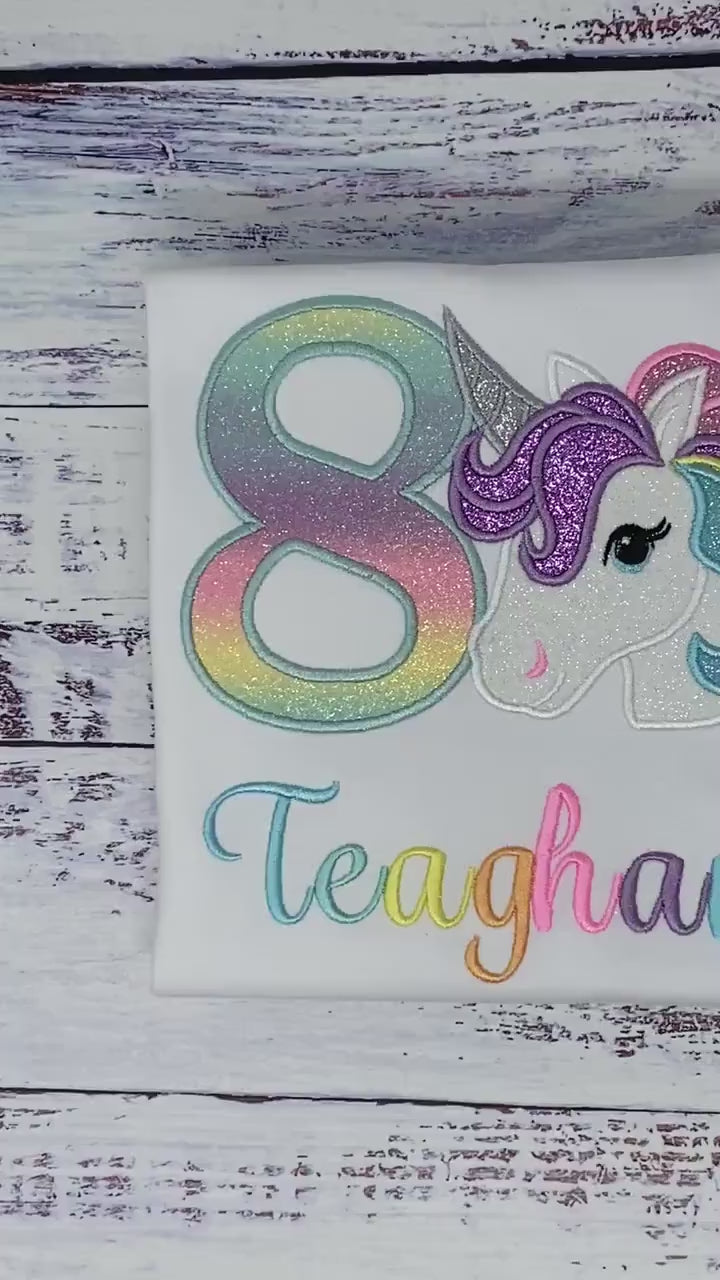 8th Birthday Pastel Unicorn Shirt, Girl Rainbow Pastel Uni Themed Party , Unicorn birthday, Rainbow Unicorn outfit, Unicorn embroidery