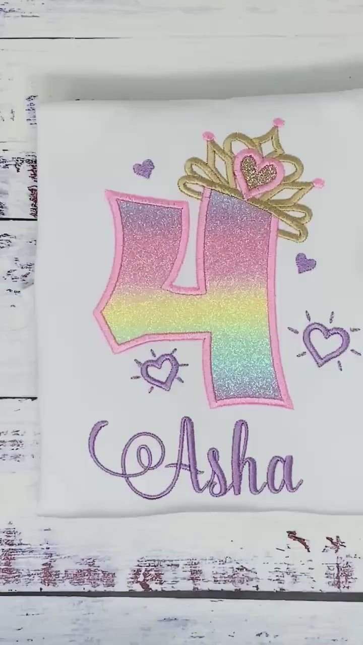 4th birthday shirt for girl, Princess birthday shirt, Number with crown birthday shirt, Girls 4th birthday shirt, Princess birthday party