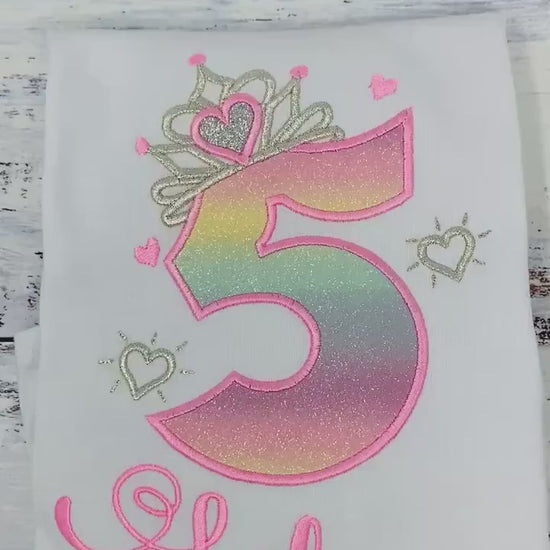5th Birthday Girl Outfit, Princess Birthday Shirt, Number with Silver Crown Birthday Shirt, Princess Silver Tiara, Princess Birthday Party