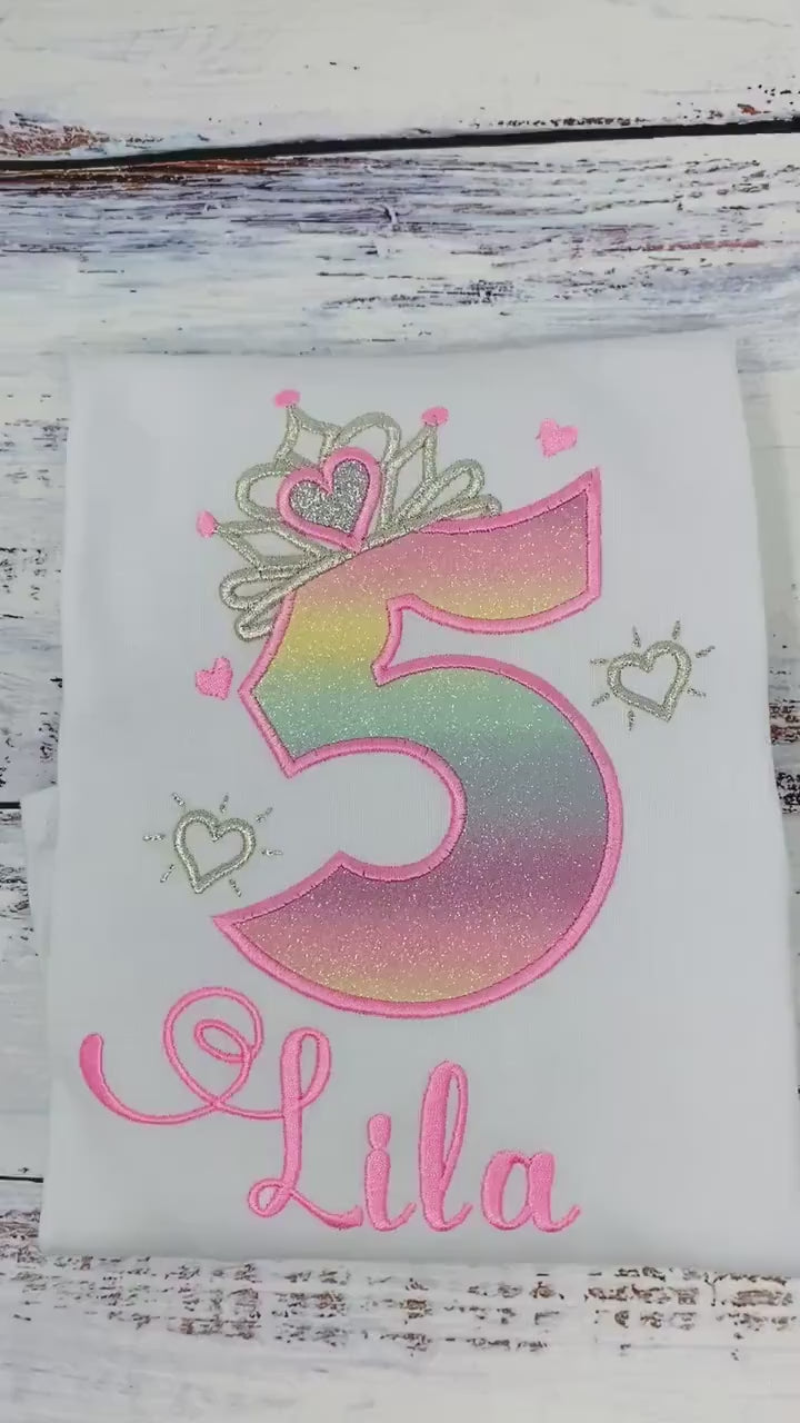 5th Birthday Girl Outfit, Princess Birthday Shirt, Number with Silver Crown Birthday Shirt, Princess Silver Tiara, Princess Birthday Party