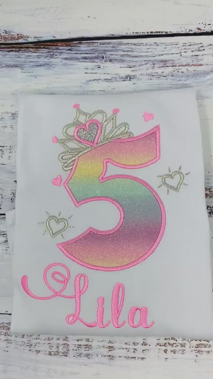 5th Birthday Girl Outfit, Princess Birthday Shirt, Number with Silver Crown Birthday Shirt, Princess Silver Tiara, Princess Birthday Party