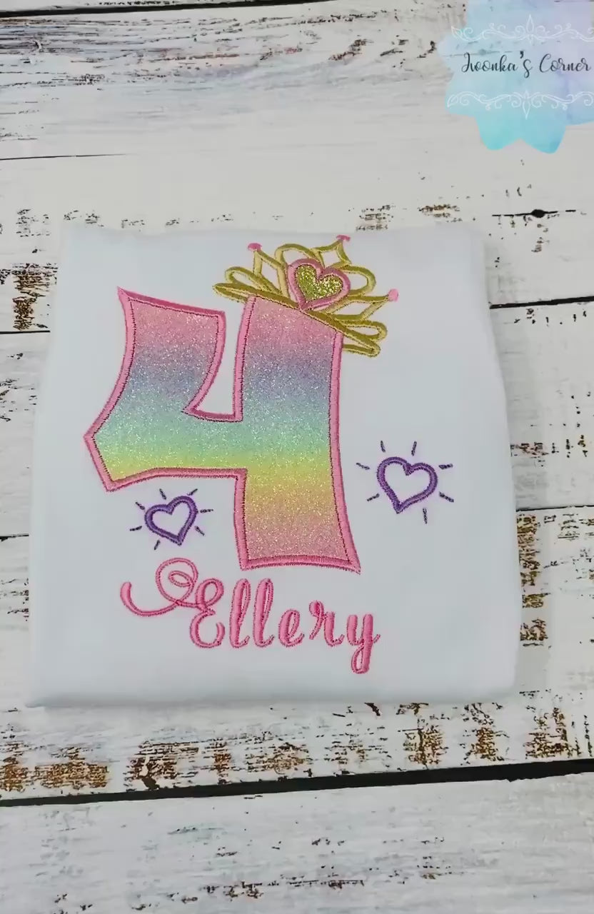 Princess Tiara birthday shirt for a girl, 4th birthday shirt, Princess birthday outfit