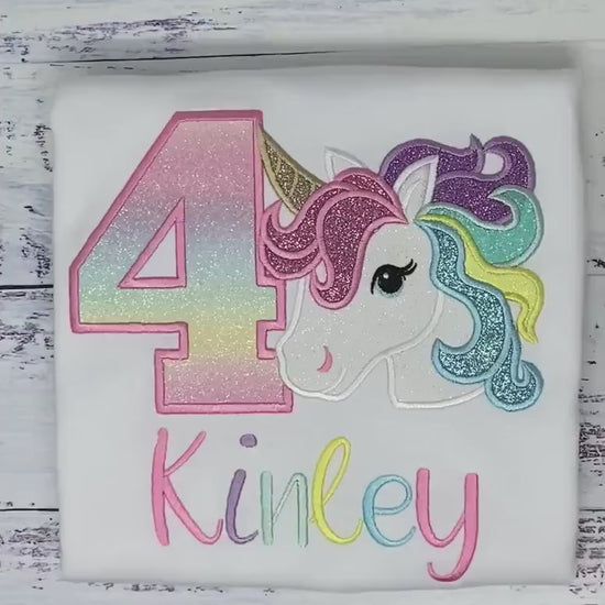 4th Birthday pink Unicorn Shirt, Girl Rainbow Pastel Unicorn Birthday Outfit, Rainbow Unicorn outfit, Unicorn embroidery, Any age