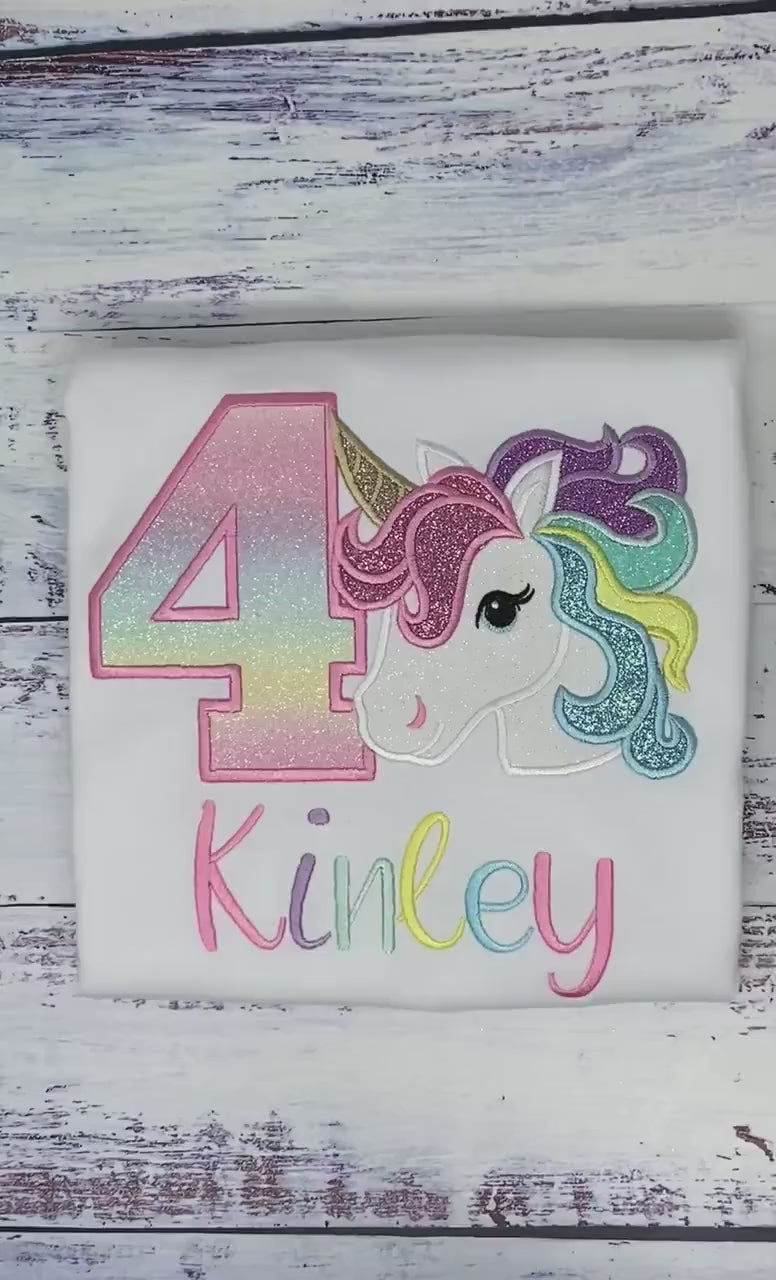 4th Birthday pink Unicorn Shirt, Girl Rainbow Pastel Unicorn Birthday Outfit, Rainbow Unicorn outfit, Unicorn embroidery, Any age