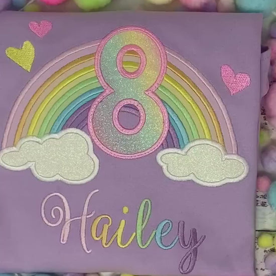 8th  Rainbow birthday shirt for a girl, Over the rainbow party, Any Age, birthday party rainbow theme, Pastel Color Rainbow, Pink Rainbow