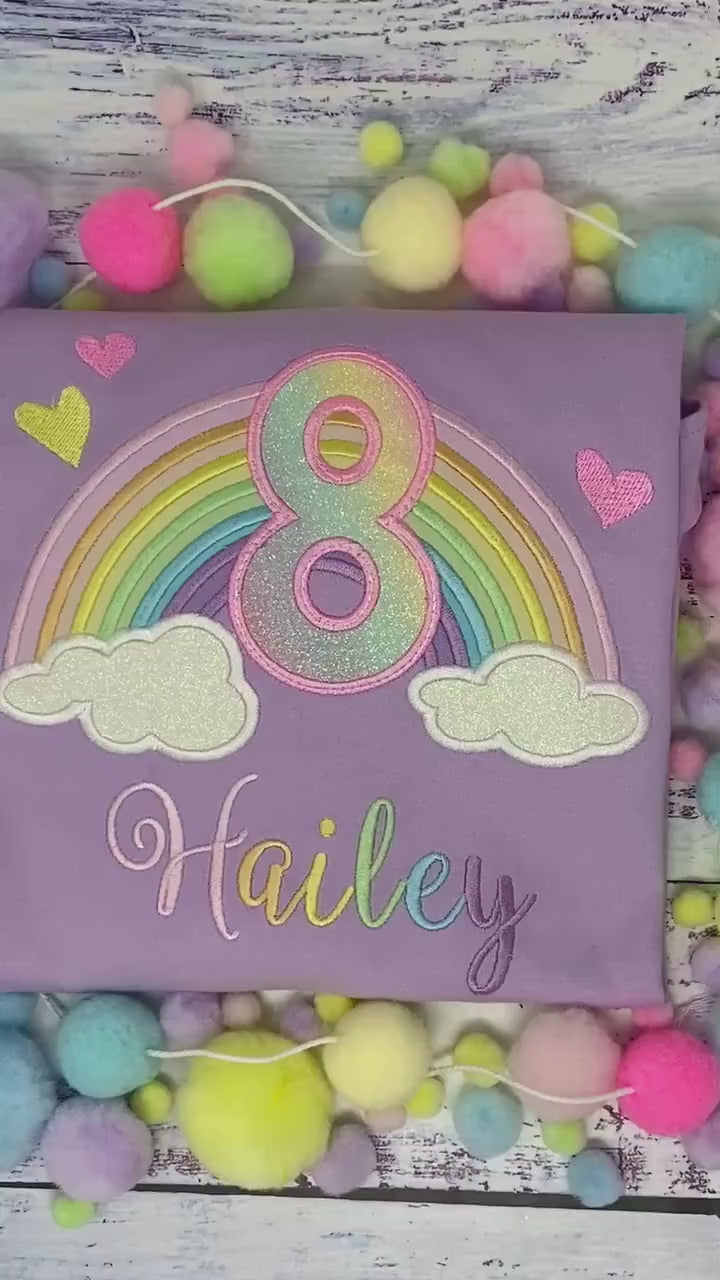 8th  Rainbow birthday shirt for a girl, Over the rainbow party, Any Age, birthday party rainbow theme, Pastel Color Rainbow, Pink Rainbow